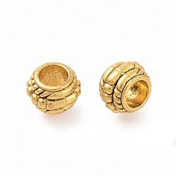 Antique Golden Tibetan Style Alloy European Beads, Large Hole Beads, Rondelle, Antique Golden, 8x6mm, Hole: 4mm