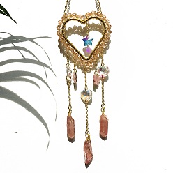 Sandy Brown Metal with Glass Pendant Decorations, with Quartz, Heart, Sandy Brown, 255mm