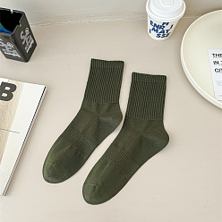 Olive Drab Cotton Knitting Socks, Ribbed Winter Warm Thermal Socks, Olive Drab, 250x70mm