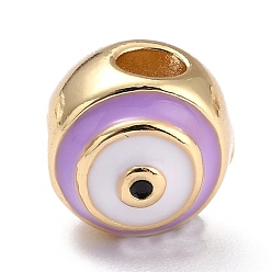 Orchid Brass Enamel Beads, Long-Lasting Plated, Real 18K Gold Plated, Round, Orchid, 11~11.5mm, Hole: 3mm