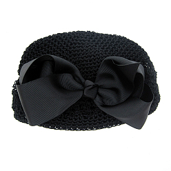 Black Handmade Crochet Baby Beanie Costume Photography Props, with Grosgrain Bowknot, Black, 180mm