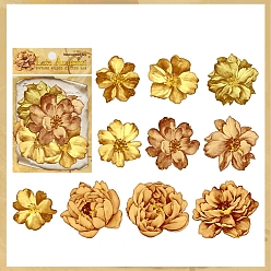 Flower 20Pcs 10 Styles Autumn Gold Stamping Paper Self Adhesive Decorative Stickers, for DIY Scrapbooking, Flower, 146x95mm, 2pcs/style