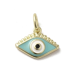 Turquoise Micro cuivres ouvrent charmes de zircons, avec l'émail, avec anneau de saut, réel 18 k plaqué or, mauvais œil, turquoise, 10x14x2.5mm, Trou: 3.7mm