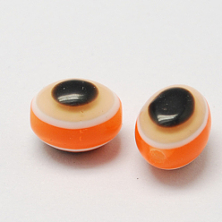 Dark Orange Oval Evil Eye Resin Beads, Dark Orange, 8x6mm, Hole: 2mm