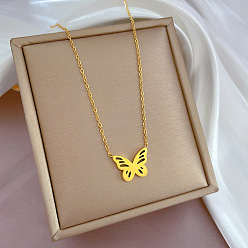 K327 Gold [All-Titanium Steel] Minimalist Butterfly Stove Genuine Gold Necklace Women Clavicle Chain Accessories.