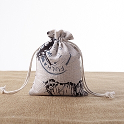 Papillon Pochettes d'emballage imprimées en toile de jute rectangulaire, sacs à cordonnet, pour les cadeaux, sacs-cadeaux de faveur du parti, papillon, 13x9 cm