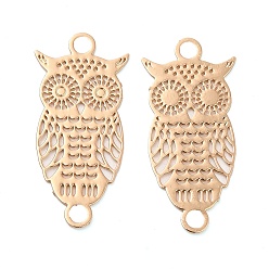 Light Gold Long-Lasting Plated Brass Connector Charms, Hollow Owl Links, Light Gold, 22x10x0.3mm, Hole: 2mm