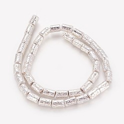 Silver Plated Electroplated Natural Lava Rock Beads Strands, Long-Lasting Plated, Column, Silver Plated, 6~6.5x8.5~10mm, Hole: 1.2mm, about 40pcs/strand, 14.96 inch(38cm)