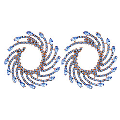 Light Sapphire Sparkling Rhinestone Vortex Stud Earrings, Golden Alloy Jewelry for Women, Light Sapphire, 63x62mm