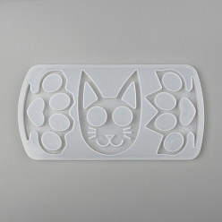 White Cat & Paw Shape Self Defense Keychain Silicone Molds,  Resin Casting Molds, For UV Resin, Epoxy Resin Jewelry Making, White, 226x117x9mm