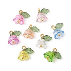 Mixed Color Transparent Acrylic Beads Pendants, with Brass Ball Head pins, Tulip Flower, Mixed Color, 12x13x10mm, Hole: 2mm