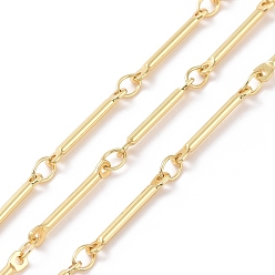 Real 18K Gold Plated Brass Bar Link Chains, Unwelded, with Spool, Cadmium Free & Nickel Free & Lead Free, Real 18K Gold Plated, 14x2x1mm, 3.5x2.5x0.4mm
