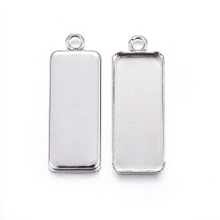Stainless Steel Color 201 Stainless Steel Pendant Cabochon Settings, Plain Edge Bezel Cups, Rectangle, Stainless Steel Color, 30x11x2mm, Hole: 2.3mm, Tray: 25x10mm