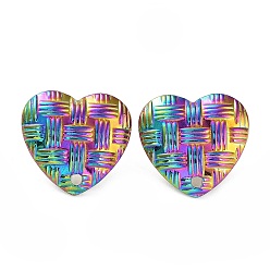 Rainbow Color Ионное покрытие (ip) 304 детали серьги-гвоздики из нержавеющей стали, плетеные серьги-гвоздики в форме сердца, Радуга цветов, 19x20 мм, отверстие : 1.8 мм, штифты : 0.7 мм