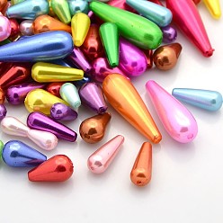 Mixed Color Mixed Color Imitation Pearl ABS Plastic Teardrop Beads, 10~30x6~10mm, Hole: 1~2mm