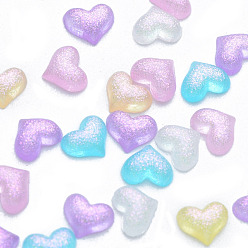 Mixed Color Resin Cabochons, with Glitter Powder, Heart, Mixed Color, 4x5x1.5~2mm