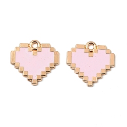 Бледно-Розовый Подвески из эмали и сплава, золотые, шарма сердца, розовый жемчуг, 17x17.5x1 мм, отверстие : 1.8 мм