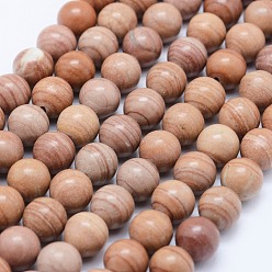 Red Line Jasper Natural Red Line Jasper Beads Strands, Round, 8mm, Hole: 1mm, about 47pcs/strand, 14.8 inch(37.6cm)