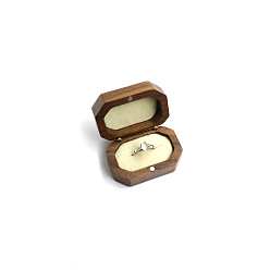 Light Yellow Magnetic Wooden Ring Storage Boxes, with Flip Cover & Velvet Inside, Octagon, Light Yellow, 6x4x3cm