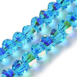 Deep Sky Blue Transparent Electroplate Glass Beads Strands, AB Color Plated, Faceted, Rondelle, Deep Sky Blue, 7.8x5.8~6.3mm, Hole: 1.5mm, about 80pcs/strand, 18.31''~19.88''(46.5~50.5cm)
