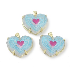 Синий Подвески из граненой смолы из настоящей позолоченной латуни с паве, блестящие подвески в виде сердечек, долговечный, без кадмия и без свинца, синие, 18 мм, отверстие : 16.5x18.5x9.5 мм