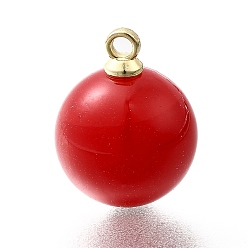Красный Подвески из АБС-пластика с жемчугом, круглые, с петлей из легкого золотого сплава, красные, 15x12 мм, отверстие : 1.6 мм