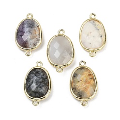 Африканский Опал Натуральный белый африканский опал ограненные соединительные подвески, покрытие стойки латунные овальные звенья, золотые, 22.5~23x13.5~14x6 мм, отверстие : 1.4 мм