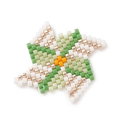 Green Handmade Japanese Seed Beads, Loom Pattern, Windmill, Green, 27x31x2mm