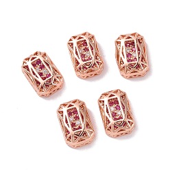Medium Violet Red Eco-friendly Brass Micro Pave Cubic Zirconia Multi-strand Links, Rack Plating, Cadmium Free & Lead Free, Rectangle Octagon, Rose Gold, Medium Violet Red, 12x8x5mm, Hole: 1.2mm