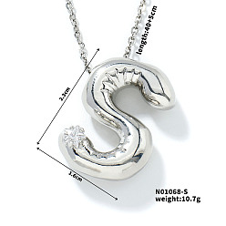 Letter S Ожерелья с подвеской в форме буквы из латуни, прозрачный кубический цирконий, ожерелья в стиле хип-хоп, платина, Письмо с, 15.75 дюйм (40 см)