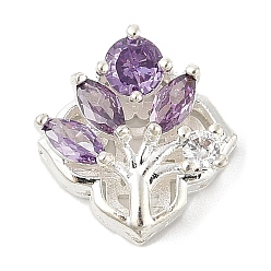 Средняя Орхидея Латунные микро проложить кубического циркония бусы, древо жизни, без свинца и без кадмия, долговечный, средне орхидеи, 13x13.5x6.5 мм, отверстие : 1.8 мм