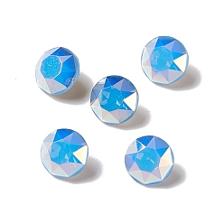 Air Blue Opal Light AB Style Glass Rhinestone Cabochons, Pointed Back & Back Plated, Diamond, Air Blue Opal, 6x4mm