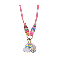 Two necklaces. Colorful Rainbow Children's Bracelet and Necklace Set with European and American Gold Powder Butterfly Soft Clay Weaving Friendship Jewelry