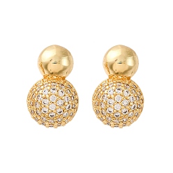 Настоящее золото 18K Круглая серьга-гвоздик из латуни с покрытием из латуни с микро-паве и прозрачным кубическим цирконием, долговечный, без свинца и без кадмия, реальный 18 k позолоченный, 17.5x10 мм