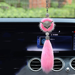 Pearl Pink Faux Fox Fur & Rhinestone Fox Pendant Decoration, for Car Rear View Mirror Hanging Decoration, Pearl Pink, 370mm