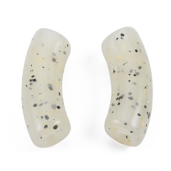 Light Yellow Marbled Stone Style Opaque Acrylic Beads, Curved Tube, Light Yellow, 35x11~11.5mm, Hole: 3.5mm