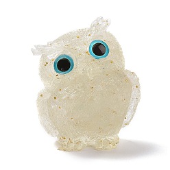 Quartz Crystal Resin Home Display Decorations, with Natural Quartz Crystal Chips and Sequin Inside, Owl, Random Eye Color, 60x50x42mm