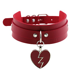 Red Rocking Heart Pendant Collar with Double-layer Leather Chain and Lock Clavicle Necklace