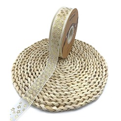 Star 50 Yards Gold Stamping Organza Ribbon, Polyester Printed Ribbon, for Gift Wrapping, Party Decorations, Star, 1 inch(25mm)