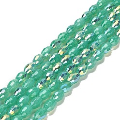 Medium Aquamarine Baking Painted Glass Beads Strands, Imitation Opalite, Faceted, AB Color, Oval, Medium Aquamarine, 4x6mm, Hole: 0.8mm, about 69pcs/strand, 16.54~16.73''(42~42.5cm)