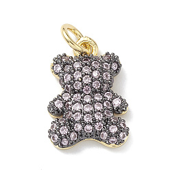 Thistle Rack Plating Brass Micro Pave Cubic Zirconia Charms, Lead Free & Cadmium Free, Bear Charm, Real 18K Gold Plated, with Jump Ring, Thistle, 15x10x3.5mm, Hole: 3mm