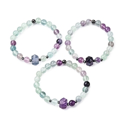 Флюорит Эластичный браслет из бусин натурального флюорита для женщин, шестиугольник, с немагнитных синтетическими гематита бисера, бусины : 8.5 мм и 16.5x11x10 мм, внутренний диаметр: 2 дюйм (5 см)