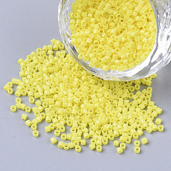 Желтый 11/0 сорт стеклянные бусины, цилиндр, однородный размер бисера, спекающийся лак, желтые, около 1.5x1 мм, отверстие : 0.5 мм, около 20000 шт / упаковка