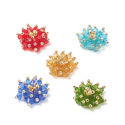 Mixed Color Glass Beads Cabochons, with Golden Iron Sieve Findings, Flower, Mixed Color, 18~19x15~16x6~7mm