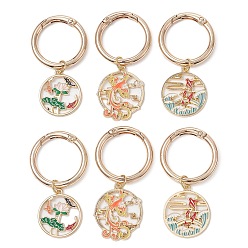 Mixed Color Alloy Enamel Shoe Charms, with Spring Gate Rings, Flat Round with Fish/Lotus//Phoenix Charm, for Boot Decoration, Mixed Color, 63mm, 6pcs/set