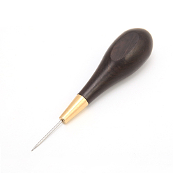 Coconut Brown Steel Awl Pricker Sewing Tool Kit, with Brass & Sandalwood Handle, for Punch Sewing Stitching Leather Craft, Coconut Brown, Awl: 1.5mm