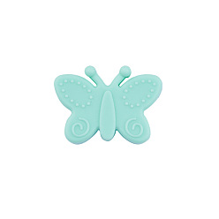 Light Cyan Food Grade Eco-Friendly Silicone Focal Beads, Chewing Beads For Teethers, DIY Nursing Necklaces Making, Butterfly, Light Cyan, 22x30x10mm, Hole: 3mm