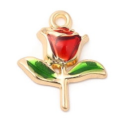 Red Alloy Enamel Pendants, Golden, Rose Charm, Red, 20x17x3.5mm, Hole: 2mm