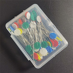 Flower Flat Head Straight Iron Pins, Plastic Flower Head Sewing Positioning Pins, for Dressmaker, Sewing Projects, and DIY Jewelry Decoration, Mixed Color, Platinum, Flower Pattern, 55mm, Packaging: 70x50x25mm, 50pcs/set