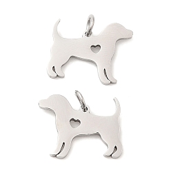 Stainless Steel Color 304 Stainless Steel Pendants, with Jump Ring, Dog Charm, Stainless Steel Color, 13.5x17x1.4mm, Hole: 3.2mm